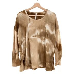 Forgotten Grace Tie Dye Waffle Henley Dolman Tee Scoop in Brown